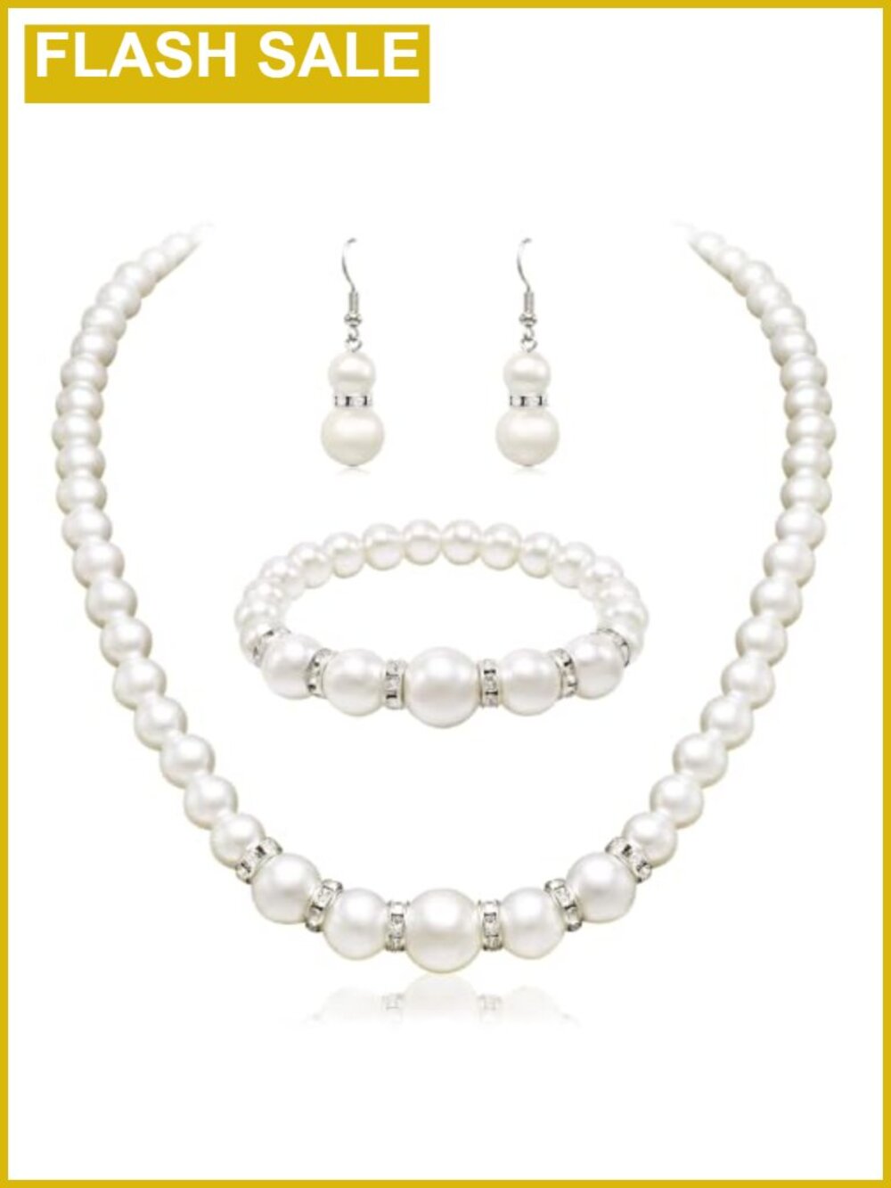 Faux Pearl Jewelry Set Necklace Bracelet Earrings Rhinestone Wedding